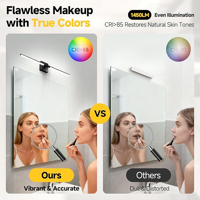 Vanity Lights 32 inch, 4-Level Brightness Built-in Dimmer, 18.5W Dimmable 5CCT Bathroom Light Fixtures Over Mirror, Black Vanity Lights for Bathroom Mirror Bedroom-FCC & ETL Certified
