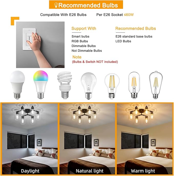 YYT 6-Light Semi Flush Mount Ceiling Light Fixture, Black Light Fixtures for Dining Room Ceiling, Large Kitchen Lighting Fixtures Ceiling for Living Room with Clear Glass Shade