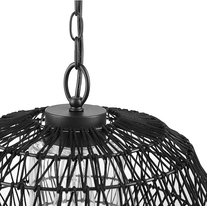 Globe Electric 44759 1-Light Outdoor/Indoor Plug-in Pendant Light, Black Woven Fabric Shade, Matte Black Finish, 20-Foot Designer Cord, Weather Resistant