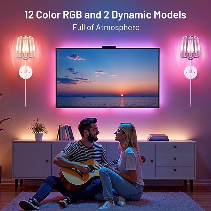 Crystal Battery Operated Wall Sconces Set of 2, Chrome Rechargeable Wireless Wall Lights with Crystal Lampshade, 12 RGB and 3CCT Dimmable Wall Lamps with Remote for Bedroom Living Room Hallway