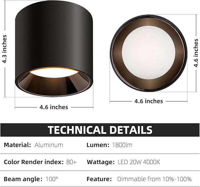 OKELI Hallway Light Flush Mount Modern LED Ceiling Light Fixtures for Kitchen Entryway, 20W 4000K Dimmable Close to Ceiling Lighting, 4.6'' Cylinder Ceiling Lamps for Dining Room Living Room