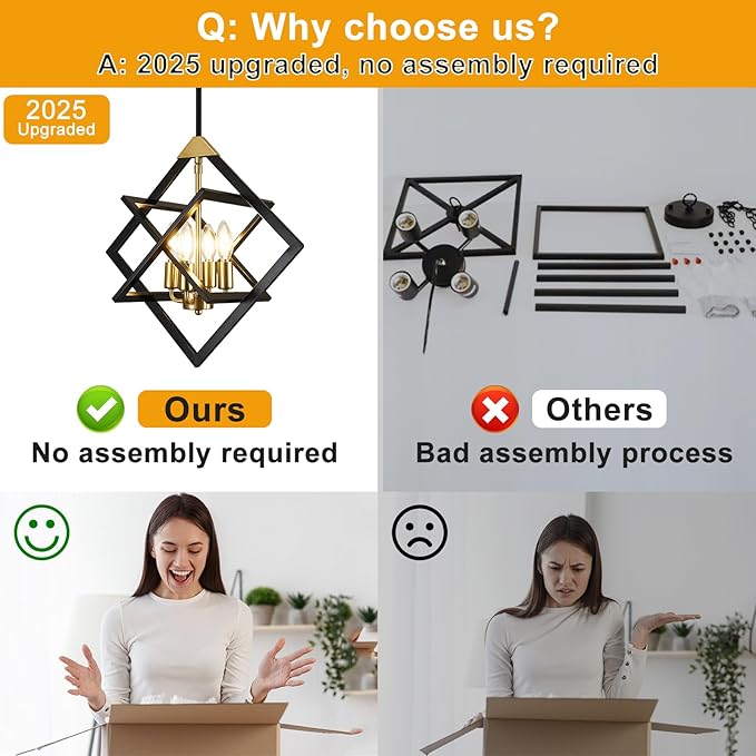 18" Modern Pendant Lights Kitchen Island, 4-Light Black and Gold Pendant Light Fixtures, Farmhouse Chandelier Kitchen Island Lighting, Industrial Hanging Pendant Lights for Kitchen Island Entryway