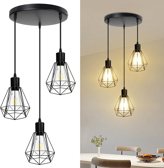 LTBLIGHT 3-Light Farmhouse Pendant Light Fixture, Vintage Hanging Lights with 1.2m Adjustable Cord, Ceiling Lighting for Kitchen Island Dining Room Hallway, E26 Base (Bulbs Not Included)