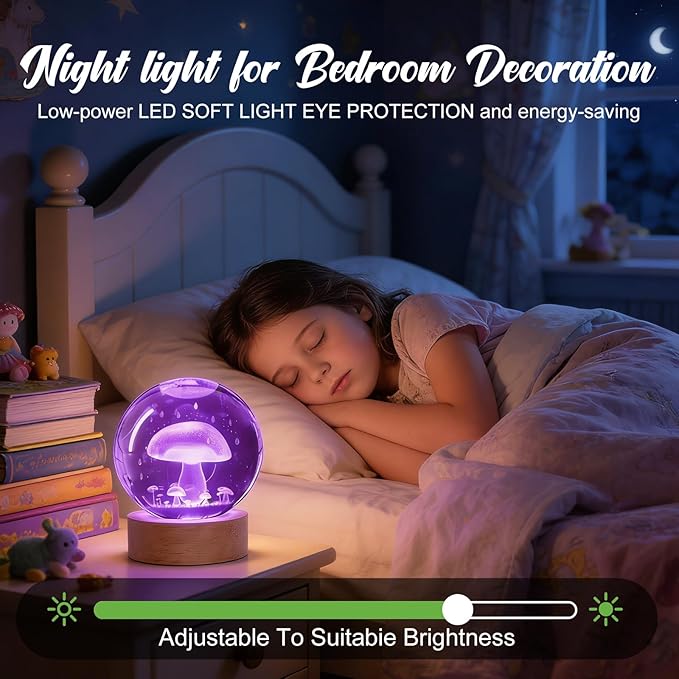 Mushroom Night Light, 3D Crystal Ball Lamp with 16 LED Color Changing & Remote, 3.15 Inch Unique Desk Decor, Gift for Women/Men/Kids, Birthday Christmas Home Room Decoration, Mushroom Lamp