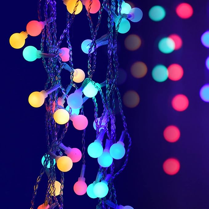 YOLIGHT Fairy Curtain Lights, USB/Battery Powered Ball Icicle Light 13ft 96 LED Globe String Hanging Lights for Bedroom Dorm Wedding Party Christmas Decoration (Multi-Colored)