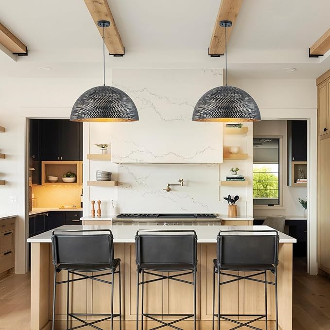 23.6 in. Black and Gold Hammered Pendant Light Fixtures, Industrial Metal Dome Shade, Pendant Lights Kitchen Island, Pendant Light for Kitchen Island and Dining Room