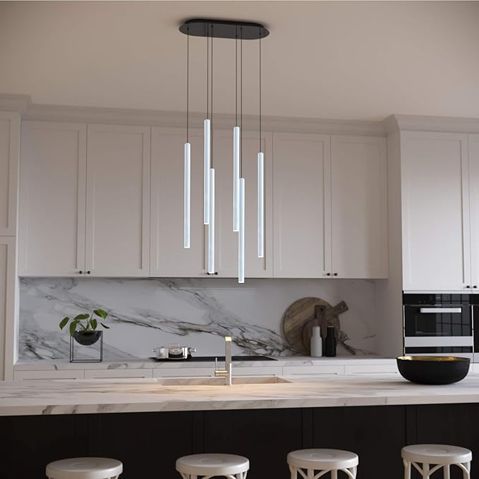 CANALIS 6 Mini Pendant Lighting White - LED Hanging Light Fixture for Kitchen Island, Bar, Foyer - Cluster Pendants - Dimmable, Adjustable Wire, Lamp Bulb Included