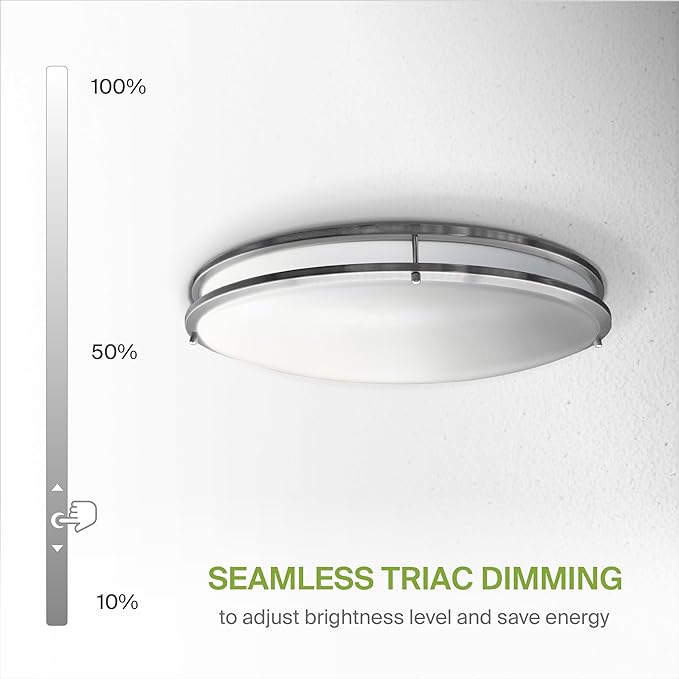 ASD LED 24" Oval Flush Mount Lighting, Close to Ceiling Light Fixture | 5CCT, Dimmable, ETL Listed | 38W 3289LM 2700-5000K 120V | Low Profile Double Ring Lamp | Nickel, 2 Pack