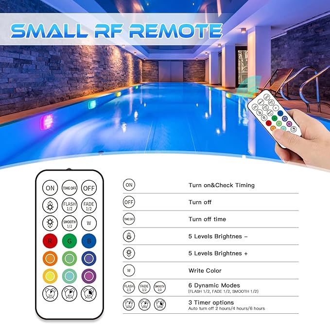 VIDOME Rechargeable Pool Lights, Pool Lights with Remote, IP68 Full Waterproof Submersible Led Lights Built-in Magnet 16 Color Changing Floating Lights for Bathtubs, Ponds, Party Decor (4 Set)