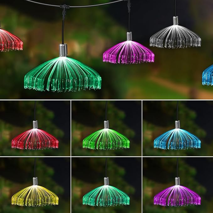 AZIMOM 10PCS Fiber Optic Jellyfish Lamp 16.4ft DC12V RGB Colorful Waterproof Connectable Jellyfish Fairy String Hanging Light for Ceiling Garden Trees Christmas Party Wedding Lighting Decor