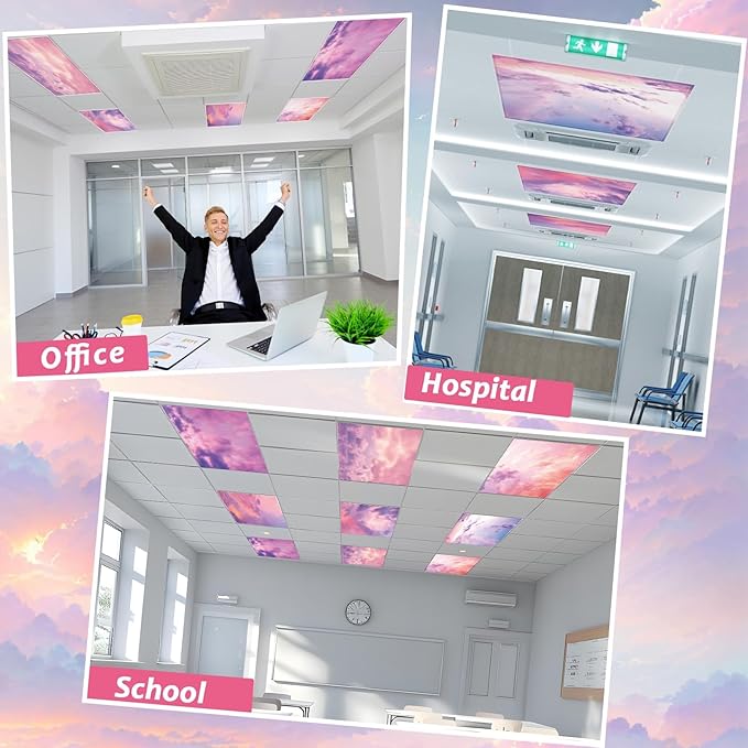 6 Pcs Fluorescent Light Covers with 60 Magnets Decorative for Classroom Ceiling Lights 4 x 2 Feet Magnetic Light Cover Filter Easy Install for Hospitals Drop Home Office Ceiling Supplies (Sunset)