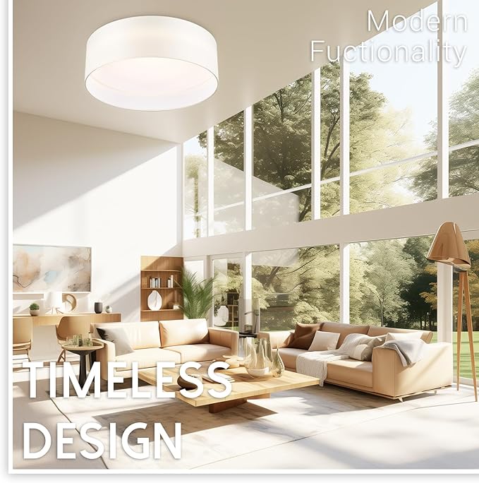 Hamilyeah LED Ceiling Light Flush Mount 24W, White Fabric Flush Mount 12 inch, Traditional Modern Light Fixture Ceiling Mount 5CCT, Simple Ceiling Lighting Fixture, Bedroom, Living Room