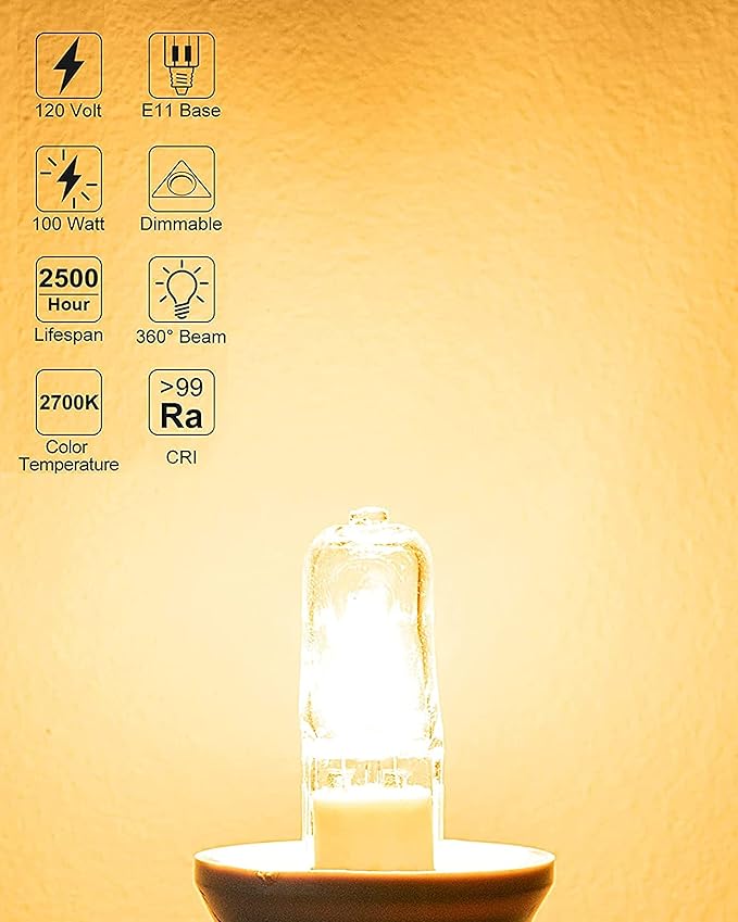 JDE11 120V 100W Halogen Mini Candelabra Bulbs,T4 100W JD E11 Bulb 4 Pack (Replacement E11 LED Bulb) 2700K Warm White Dimmable Halogen Bulb T4 for Ceiling Fan Light,Chandeliers,Table Lamps