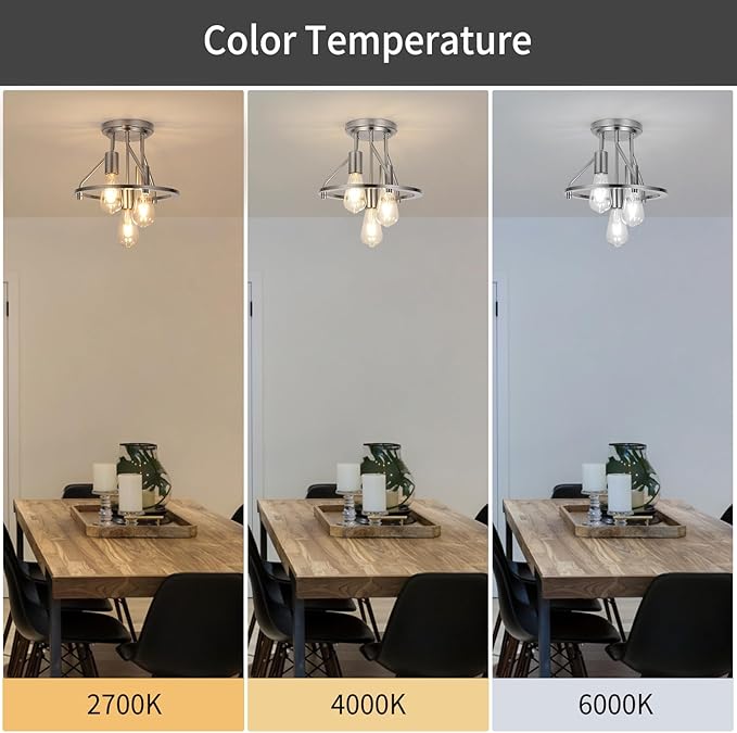 WILON Ceiling Light,Brushed Nickel Semi Flush Mount Light.3-Light Ceiling Light Fixtures Farmhouse Kitchen Light Industrial Hallway Light Fixtures E26 Socket Lamp for Hallway Kitchen Foyer