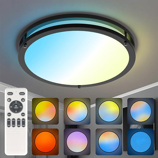 Kalium Ceiling Lights Flush Mount with Remote: LED Black Ceiling Lighting 8 Modes Dimmable Color, Adjustable Temperature for Bedroom, Living Room, Kitchen (16 Inch)