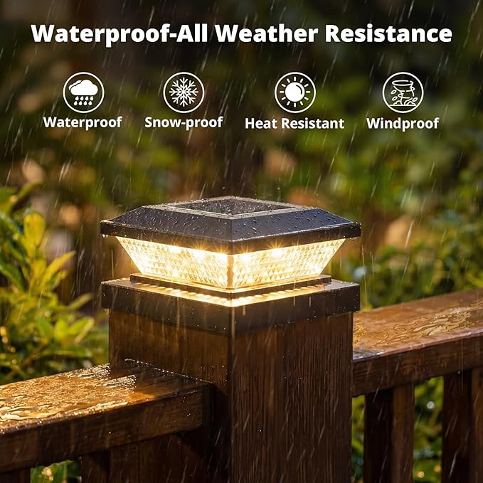 Mlambert 4x4 Solar Post Cap Lights Outdoor 12 Pack, Waterproof Solar Fence Light for Wooden/Vinyl Post, 2 Color Outside Deck Patio Porch Decor, Black