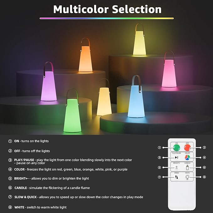 2 Pack Outdoor Lanterns, GGII Rechargeable Camping Lantern with IP44 Waterproof, Battery Operated Outdoor Portable Cordless Table Lamp with RGB Lights for Patio Terrace Balcony Garden (Leather Handle)