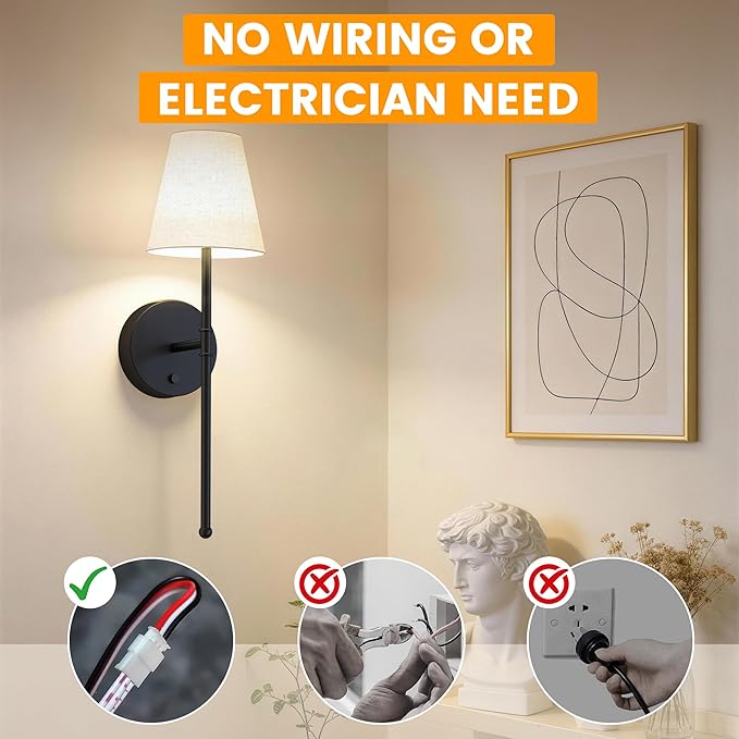 LUTEC Battery Operated Wall Sconce Set of 2,Rechargeable Wall Sconce, 12 Colors Wireless Wall Sconces with 5200mAh RGB Dimmable and Remote,Rechargeable Sconces Decor for Bedroom/Living Room/Hallway