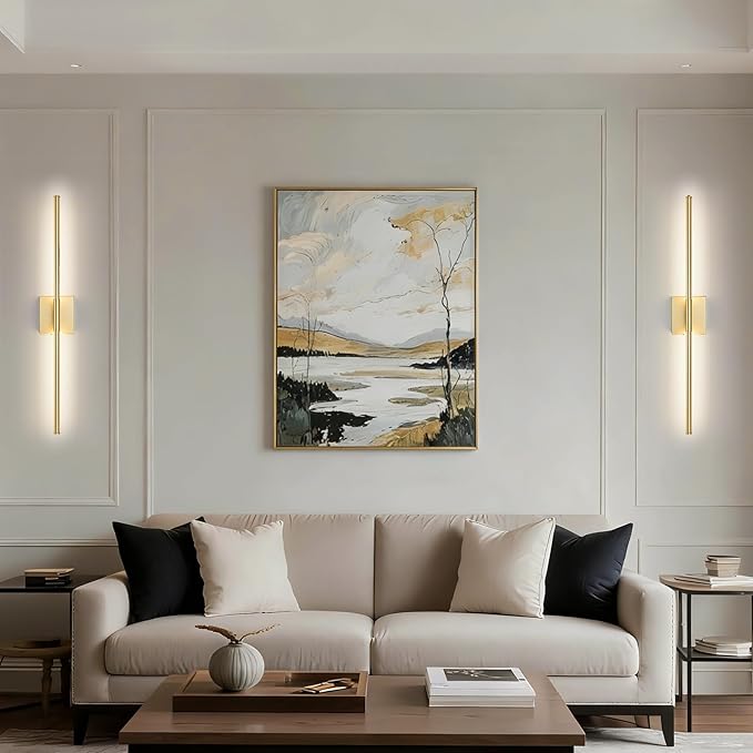 Battery Operated Wall Sconce, 5CCT Dimmable Gold Wall Lights with Remote Control, Timable LED Wireless Wall Sconces, 350° Ratate for Bathroom, Living Room, Hallway 29.1 Inch 1 Pack