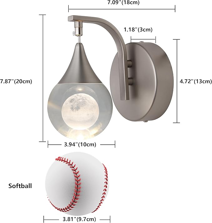 Sedelan Crystal Wall Sconce, Indoor LED Modern Wall Sconces, 5W Dimmable Moon Wall Light for Bedroom Bedside Bathroom Living Room Corridor, Sand Nickel