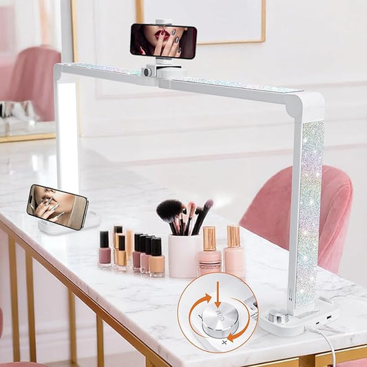BZJ 34-Inch Nail Light for Desk Foldable Half Moon Nail Art Table Lamp with Stepless Dimming Brightness and Color Temperature for Manicurists Beauty Eyelash Extensions Tattoo Crafts