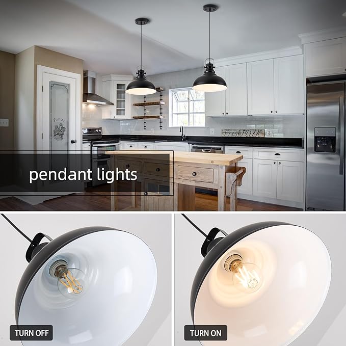 Industrial Pendant Light Fixture, Farmhouse Decor Adjustable Metal Hanging Lamp, Vintage Pendant Lighting for Kitchen Restaurant Dining Room Cafe, E26 Base Black (Black, 1 Pack)