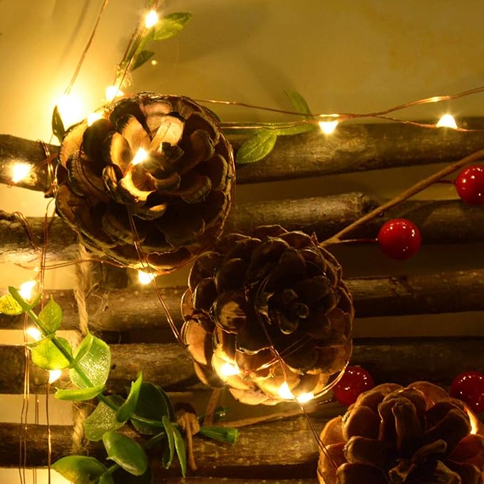 4 Pack 50 LED Warm White Battery-Powered Mini Christmas Fairy Lights, 16.4 FT Flexible Copper Wire, Indoor/Outdoor, LED, Battery Operated