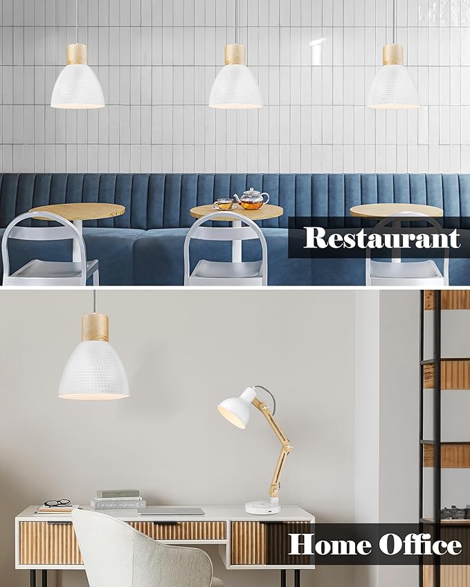 ELYONA 3 Pack White Hammered Pendant Lights for Kitchen Island 7” Small Nordic Solid Wood Hanging Light Fixtures, Modern Metal Pendant Light Fixtures for Bar, Dining Room, Bedroom, Hallway, Office