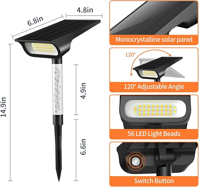 intelamp Solar Spot Lights Outdoor Waterproof Landscape Lighting 2 Pack | Remote Control, 3 Color Temperatures, Timer & Dimmable, Dusk-to-Dawn, RGB Poles, 4000mAh, 56 LEDs, 500LM, IP65 Waterproof