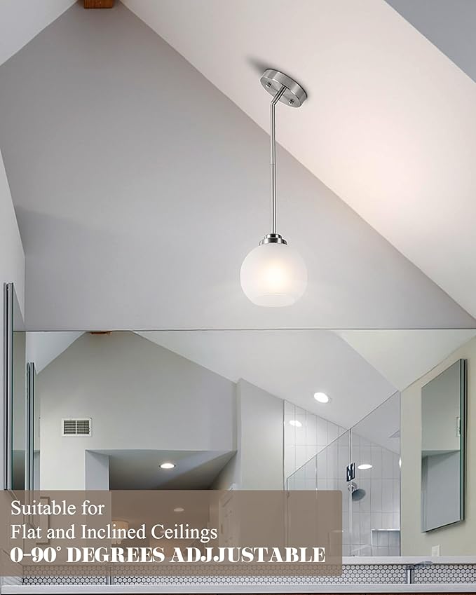 2 Pack Globe Pendant Light Fixtures, Brushed Nickel Hanging Ceiling Lights with White Frosted Glass Shades, Adjustable House Indoor Light for Kitchen Island