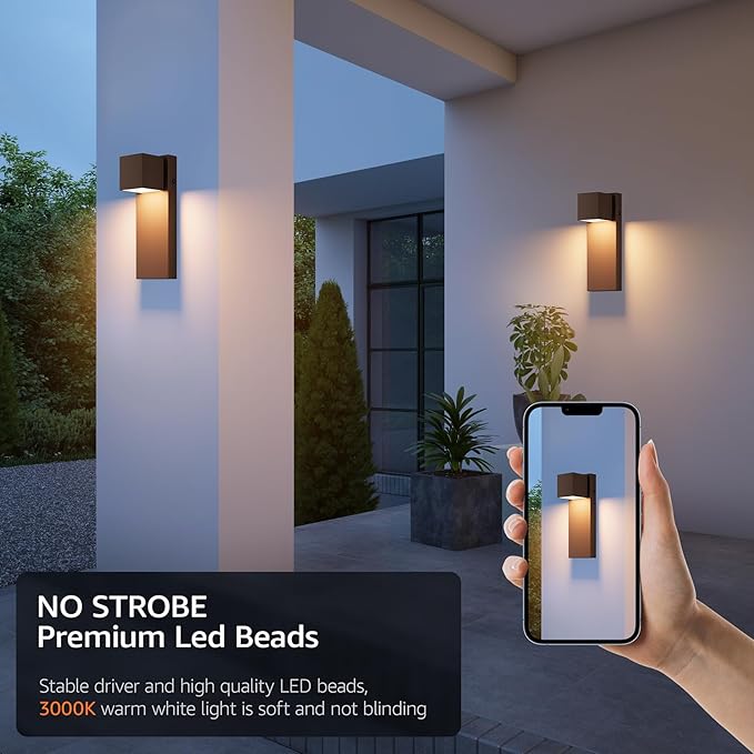 2 Pack 13" Modern Outdoor Led Wall Light,16W 3000K 1200Lumen Porch & Patio Hardwired Wall Mount Wall Sconces,Exterior IP65 Waterproof Aluminum Wall Lamp for Front Door Garage Garden(Rust)