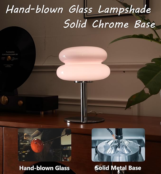 Glivpny Mushroom Lamp Table Lamp for Night Stands,Mid Century Modern Desk Lamps for Bedroom, Vintage Dimmable Bedside Small Lamps, Cute Cool Home Room Aesthetic Decor for Living Room (Pink)