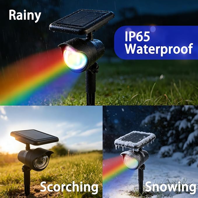 Sublume Solar Color Changing RGB Spot Lights Outdoor, 2 Pack/9 Lighting Modes Solar Lights, 2-in-1 Stake & Strap Mounted, IP65 Waterproof, Solar Landscape Powered Lights Garden Pathway
