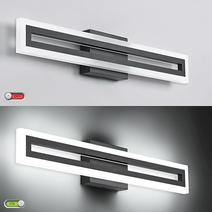 SOLFART 24 inch LED Vanity Lights Black Bathroom Light Fixture 5 Color Adjustable Bathroom Vanity Lights Over Mirror LED Vanity Lighting Fixtures Light Bar 5CCT