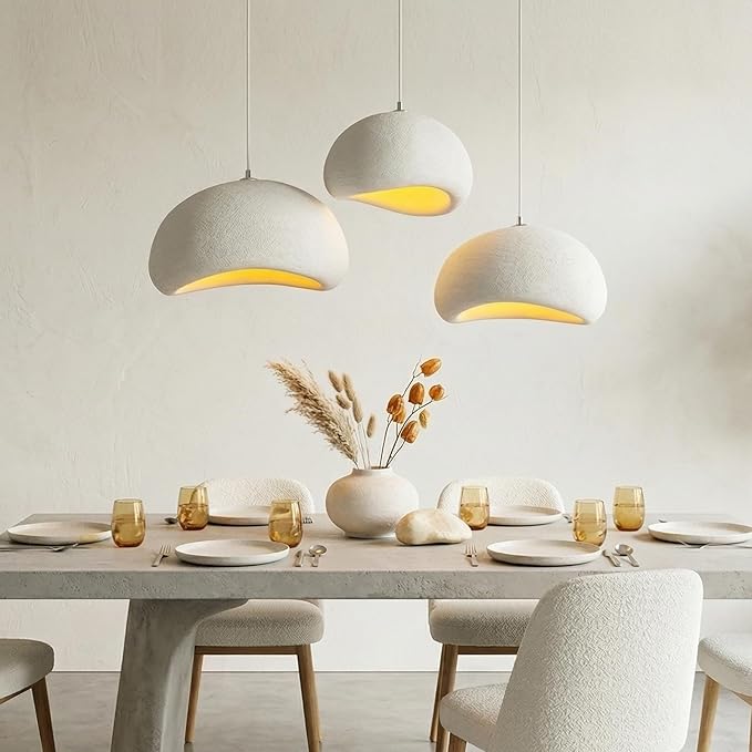 JAYMP 30cm Mini Size Wabi Sabi Pendant Light for Dining Room Kitchen Entryway Modern Hanging Lamp E26 Base Japanese Style Bird Nest Shape Lighting Fixture (Matte White,B Shape, 11.8“ Small Size)