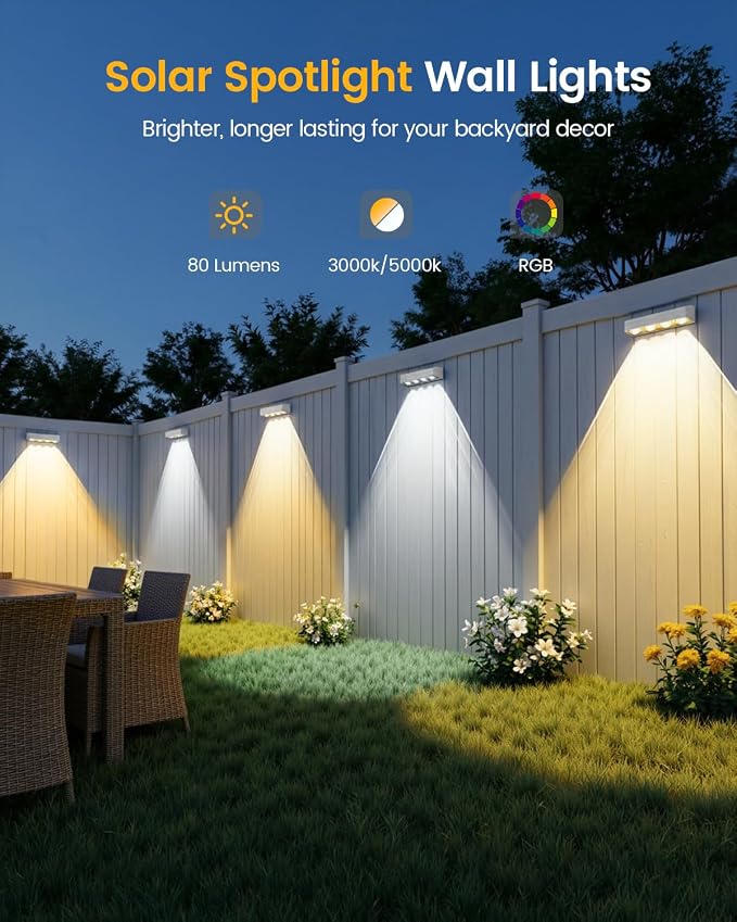 JOFIOS Fence Lights Solar Powered, 9 Fixed Colors ＆ Color Changing White Fence Lights Waterproof IP65 Dusk-to-Dawn LED Deck Lighting for Patio, Railing, Pool, Porch, Backyard, Wall, 12 Pack