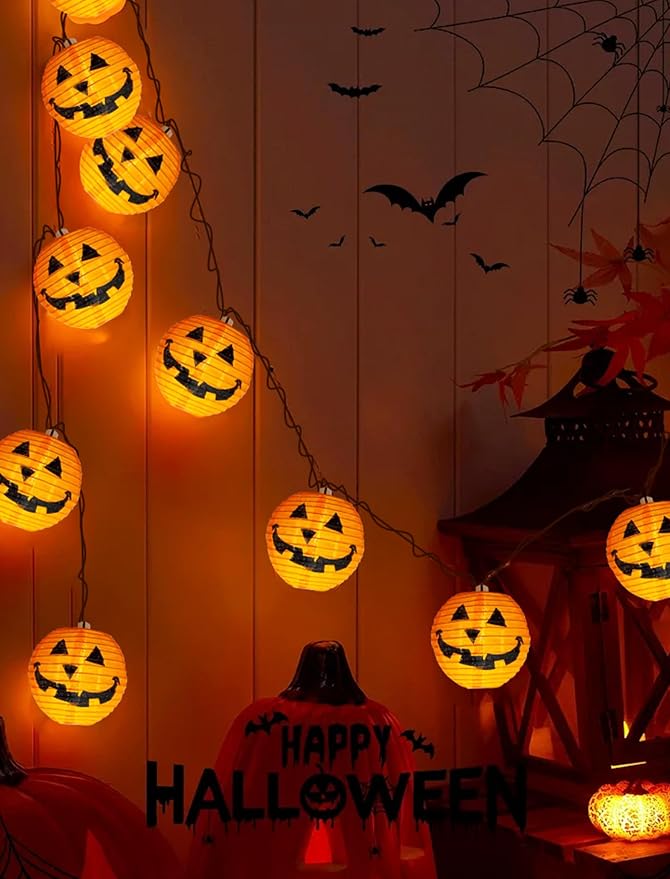 Halloween Outdoor Pumpkin String Lights, 8.5FT 10 Jack-o’-Lantern Lanterns with LED Bulbs, Connectable Waterproof Halloween Lights for Yard Patio Porch Garden, UL Listed Energy-Saving Fall Decor