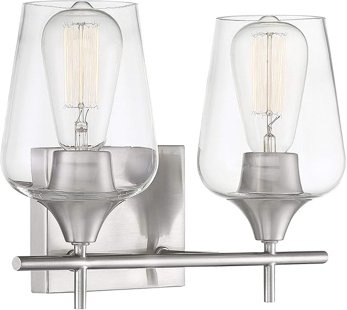 Savoy Essentials 8-4030-2-SN Octave Bohemian Clear Glass Bathroom Vanity Wall Light, 2-Light 120 Total Watts, 10" H x 14" W, Satin Nickel