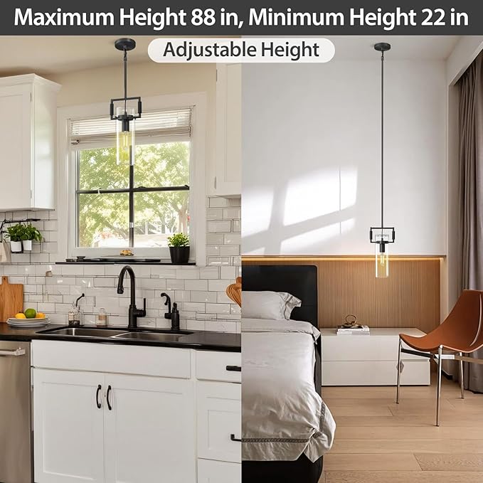 Black Pendant Lights Kitchen Island, Modern Glass Knurled Pendant Light,12Inch Copper Kitchen Pendant Lighting Over Island,Farmhouse Island Lights For Kitchen Sink,Bathroom,Bedroom,Included E26 Bulbs