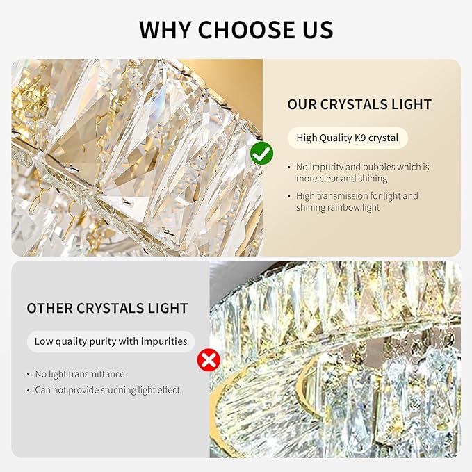 30" Ceiling Gold Crystal Chandeliers: K9 Crystals 3 Color Temperature LED Light Dimmable With Remote - Modern Chandelier Crystal Flush Mount Ceiling Lights For Dining Room Living Room Bedroom Entryway