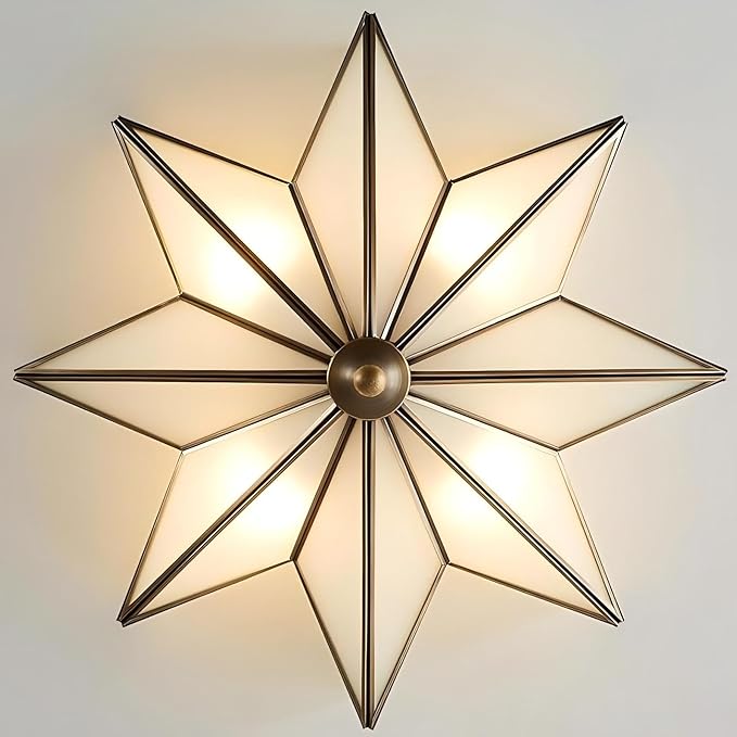LIGHTLAND 19.7 Inch Flush Mount Star Ceiling Light, 4 Lights Brass Ceiling Lamp with Glass Lampshade, Art Deco Close to Ceiling Light Fixtures for Bedroom Living Room Entryway Hallway, Bronze Color