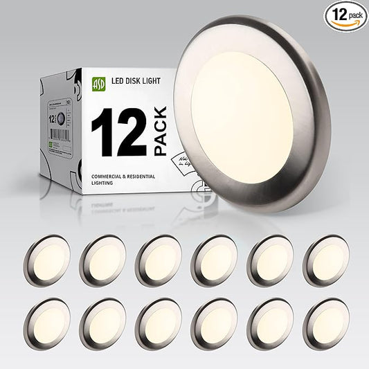 ASD 12 Pack LED Disk Lights 4 Inch, 10W 3000K Warm White 650LM CRI90+, Dimmable Flush Mount Ceiling Light Fixture, Low Profile Surface Mount Disc, Junction Box or Recessed Can Install, ETL