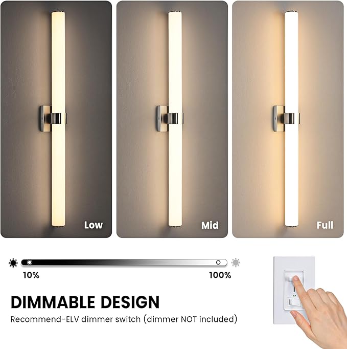 AIJIASI Bathroom Vanity Light Fixtures - 39 Inch Brushed Nickel Bathroom Lights Over Mirror, 36W 3000K Dimmable LED Vanity Light Bar Modern Wall Sconce Light for Mirror Living Room Gallery Hallway
