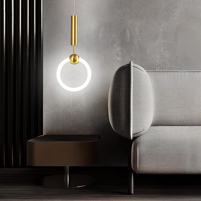 Modern LED Pendant Light Fixtures, Simplicity Gold Pendant Lighting,Circular Hanging Chandelier for Kitchen Island Dining Room Bedroom Entryway Hallway(Gold 1-Pack)