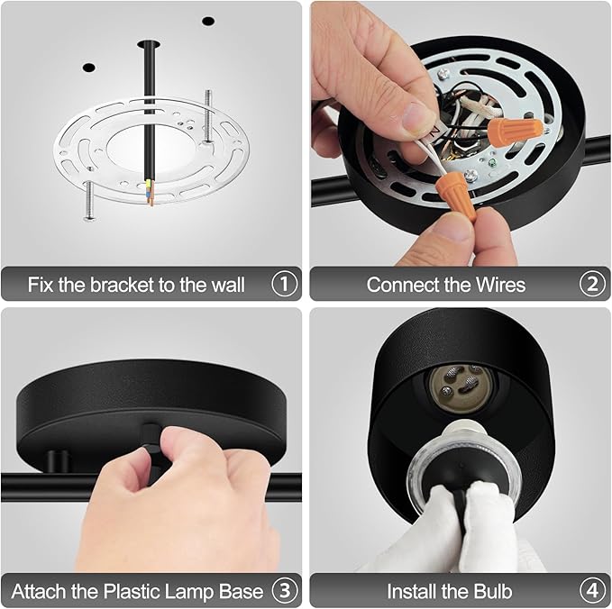 4-Light Led Track Lighting,Black Ceiling Lighting Fixtures,Wall Sconces Ceiling Spotlight with Foldable Light Arms for Kitchen, Closet, Bedroom,GU10 Socket, Bulbs Not Included