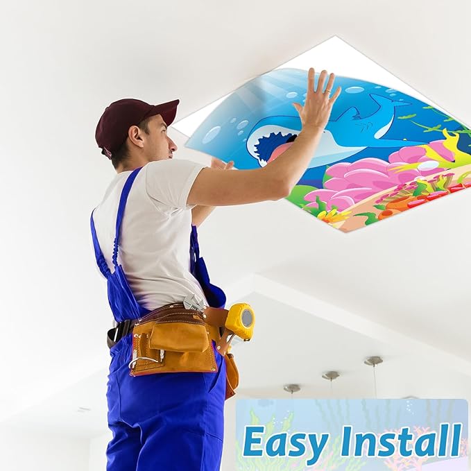 6 Pcs Fluorescent Light Covers with 60 Magnets Decorative for Classroom Ceiling Lights 4 x 2 Feet Magnetic Light Cover Filter Easy Install for VBS Office Hospital Home Ceiling Supplies (Ocean Animal)