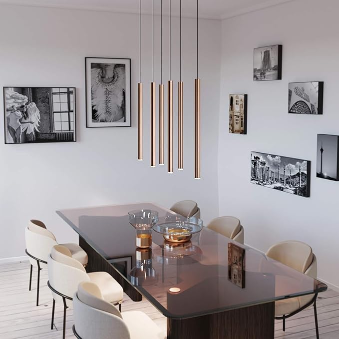 CANALIS 6 Mini Pendant Lighting Copper - LED Hanging Light Fixture for Kitchen Island, Bar, Foyer - Cluster Pendants - Dimmable, Adjustable Wire, Lamp Bulb Included