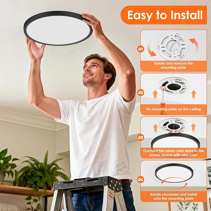 Brightever Black LED Ceiling Light Flush Mount, 12 Inch 28W, 3200LM 0.67 Inch Thickness Ceiling Light Fixtures, Dimmable & 5000K Daylight White LED Ceiling Lamp for Laundry Room, Stairwell, 12 Packs