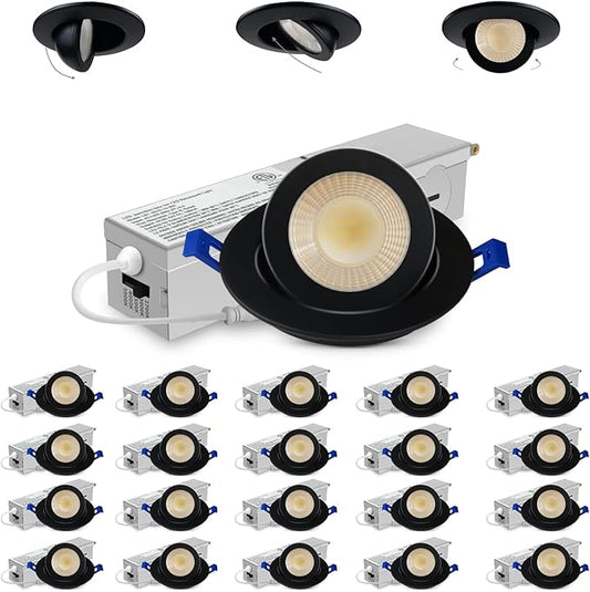 Adetu 2 Inch 5CCT Gimbal Black Led Recessed Lighting with Junction Box, 360°+90° Adjustable Recessed Lights, 2700K/3000K/3500K/4000K/5000K Selectable, 5W Eqv 50W, 550LM Brightness - ETL(Black,24 Pack)