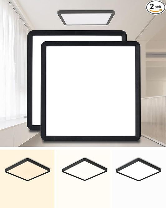 Square Led Flush Mount Ceiling Light,16 Inch 40w 3820lm led Light 3000k,4000k,6000k CCT Selectable,Flat Panel Super Slim Led Ceiling Light Fixture,for Living Dining Kitchen Bedroom Room (2Pack-Black)